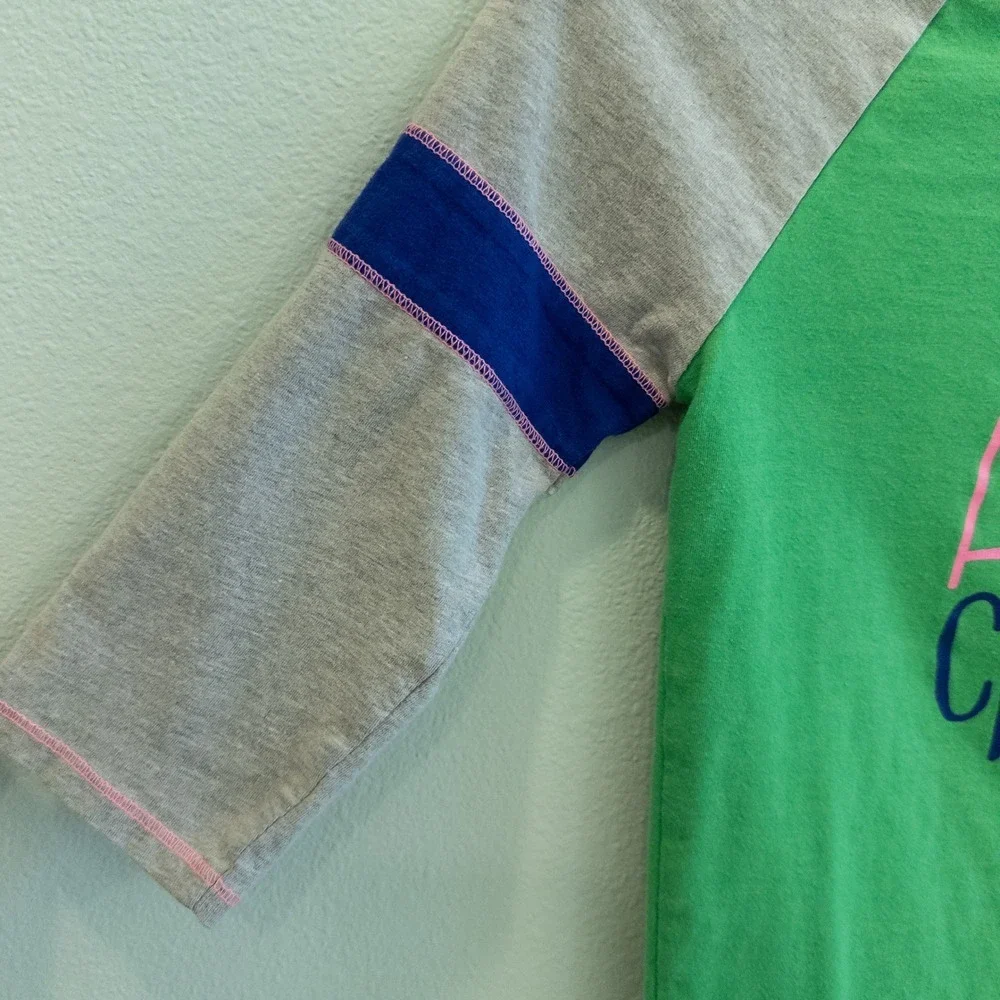 Cat & Jack Graphic Tee Girls L Green Gray Raglan Sporty Shirt Colorful Top